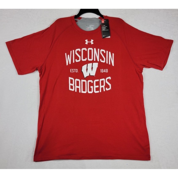 Wisconsin Badgers Under Armour HeatGear Short Sleeve Tee Shirt Mens XXL NWT Red - Picture 1 of 10